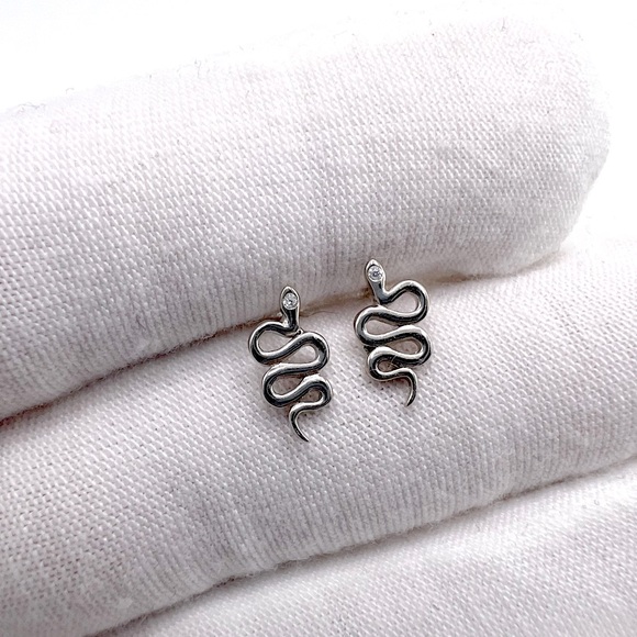 Jewelry - .925 Sterling Silver Snake Earrings with Cz Accent
